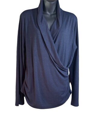 navy blue wrap-style top from large